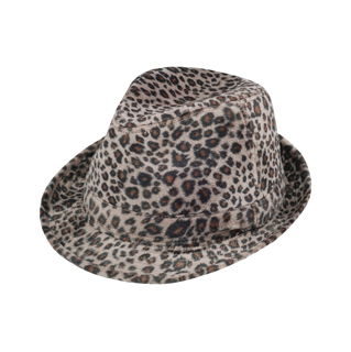 8935-Leopard Print Faux-Fur Fedora Hat