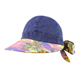 7671B-Ladies' Printed Flower Large Peak Hat