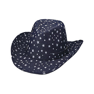 8908-Star Print Denim Cowboy Hat