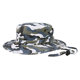 9013C-Camouflage Washed Hunting Hat W/ Self Fabric Chin Cord