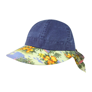 7671B-Ladies' Printed Flower Large Peak Hat
